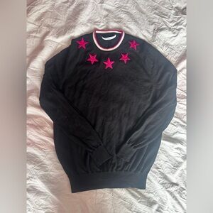 Givenchy Paris Black Knit Sweater Pink Star Embroidery Crewneck Sweater  XL